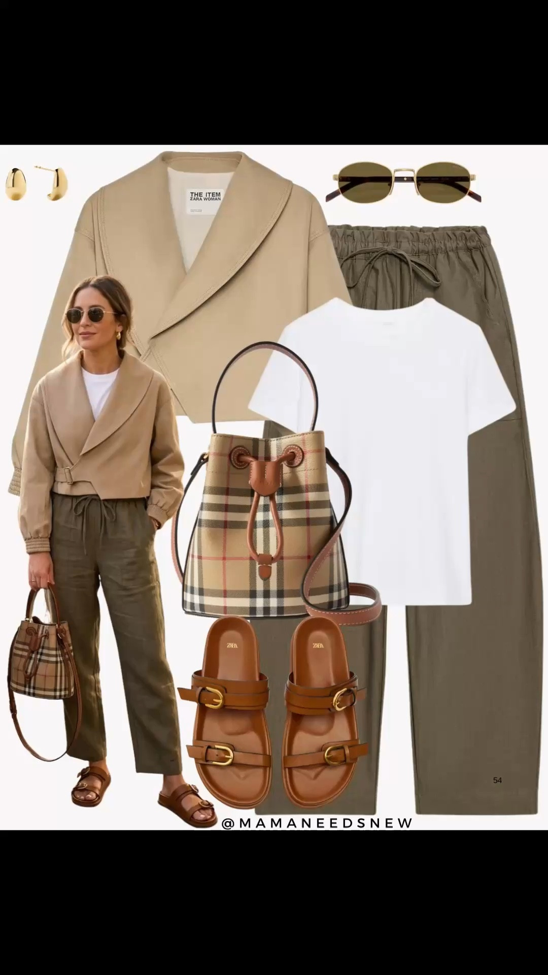 A spring outfit with a cropped jacket, white tshirt, drawstring pants, footbed slide sandals, bucket bag 🤎💚

#LTKootd #LTKSeasonal #LTKSaleAlert