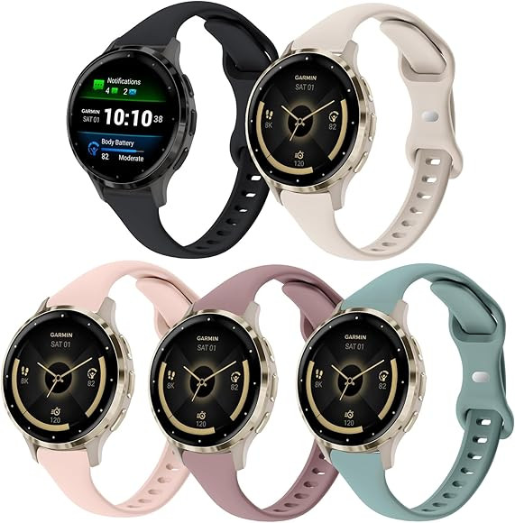 5 Pack Slim Silicone Watch Bands Compatible with Garmin Venu 3S /Vivoactive 4S /Venu 2S / Vivomov... | Amazon (US)
