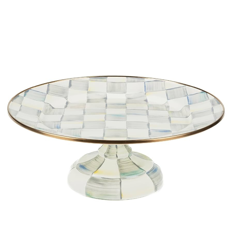 MACKENZIE-CHILDS Enamel Pedestal Platter, Round Cake Stand, Small, Gray-and-White Sterling Check | Amazon (US)
