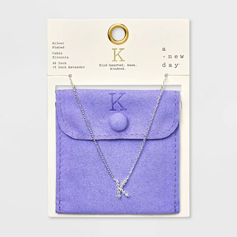 Silver Plated Cubic Zirconia Initial Pendant Necklace - A New Day™ Silver | Target