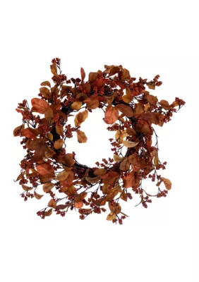 Vickerman Artificial Fall Leaves and Berries Wreath, Orange | Belk