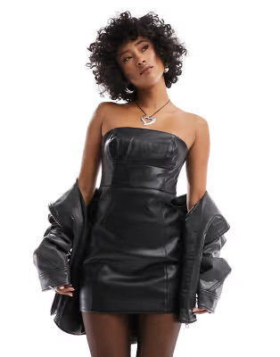 Mango bandeau leather look dress in black | ASOS (Global)