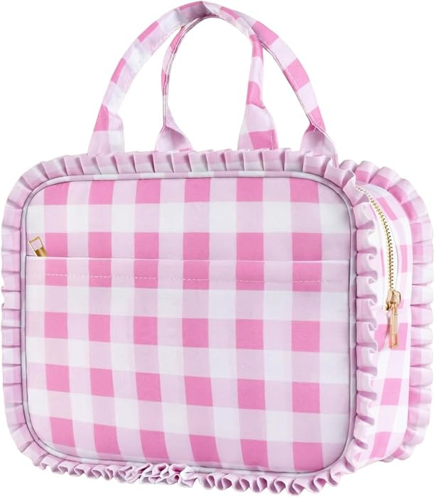 Stylish Checkered Gingham Lunch Bag for Women, Ruffled Trim Lunch Box for Adult Girls, Large Capa... | Amazon (US)