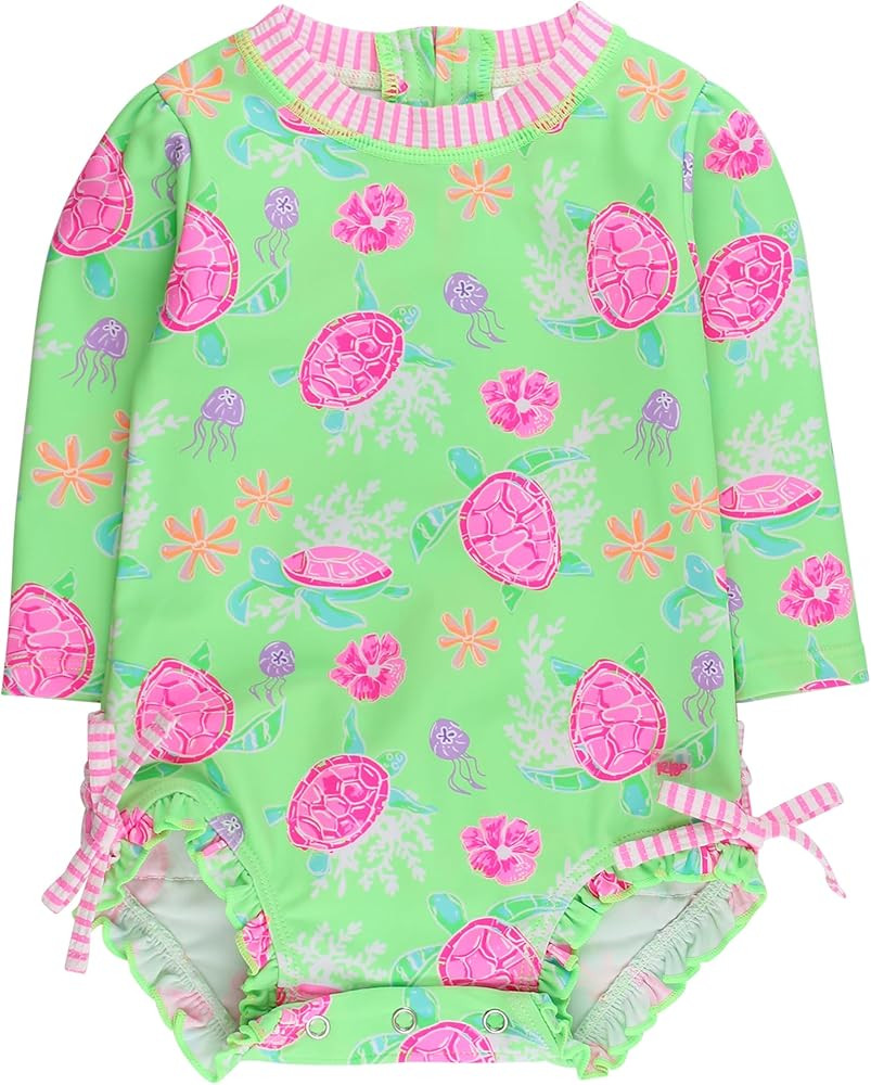 RuffleButts Baby Girls UPF 50+ Sun Protection Floral Printed Long Sleeve One Piece Rash Guard Swi... | Amazon (US)