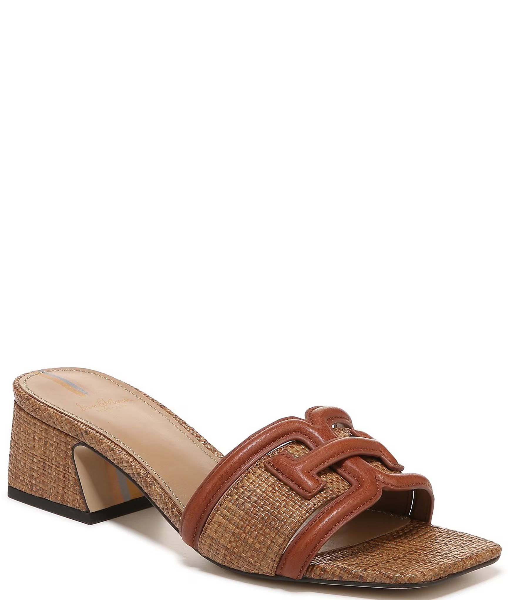 Sam Edelman Waylon Leather and Raffia Double E Detail Slide Sandals | Dillard's | Dillard's
