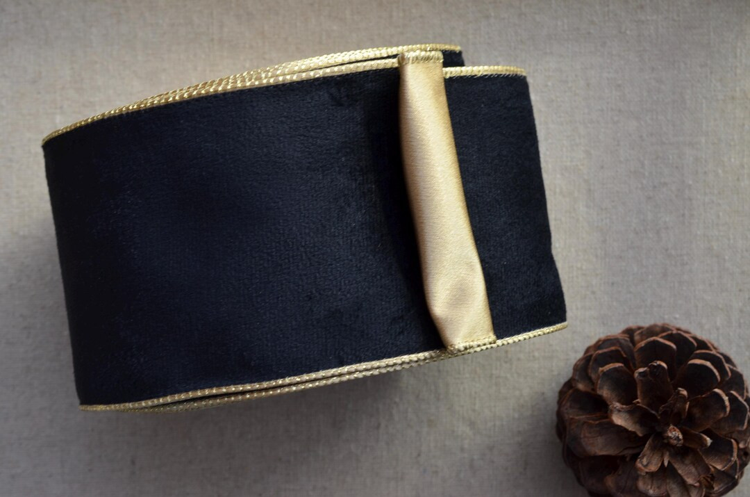 Black Velvet and Gold 4" Wired Ribbon 10 Yard Roll - Etsy | Etsy (US)