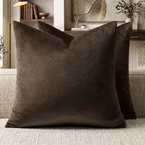 GIGIZAZA Brown Velvet Pillow Covers 18x18,Square Solid Throw Pillow Covers Decorative Modern Pillows Small Vintage Cases for Couch Pack of 2 | Amazon (US)