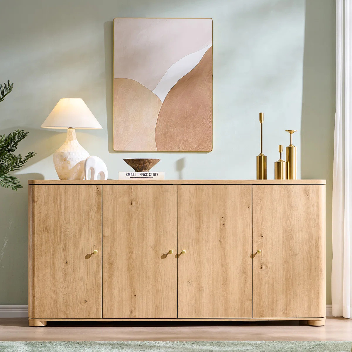 This modern-style curved buffet cabinet features an extra-thick scratch-resistant top that can su... | Wayfair North America