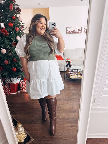 Holiday outfit idea from Walmart! I love how this dress gives the illusion of layering, with no added effort needed! 😍🙌🏻

#LTKplussize #LTKHoliday #LTKCyberWeek