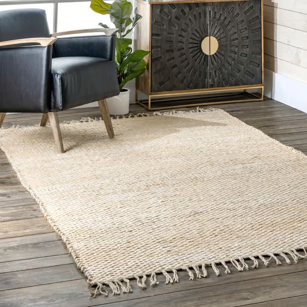 Off White Handspun Jute With Tassels 9' x 12' Area Rug | Rugs USA
