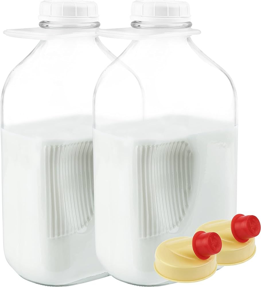 Kitchentoolz 64 Oz Glass Milk Bottle Jugs with Caps, Half Gallon Glass Milk Container for Refrige... | Amazon (US)