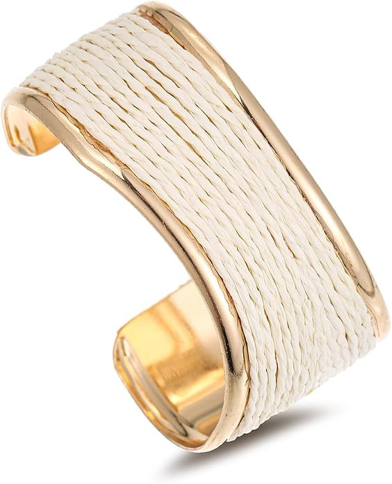 Raffia Irregular Wave Cuff Bracelet for Women, Chunky Bangle Wide Open Cuff Bangle Statement Brac... | Amazon (US)