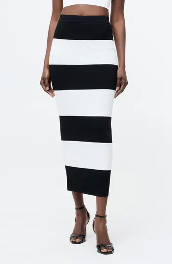 French Connection Stripe Knit Skirt in Black/Summer White at Nordstrom Rack, Size Large | Nordstrom Rack