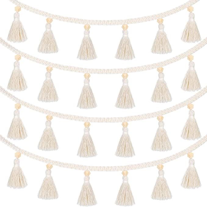 4 Pieces Macrame Woven Tassel Garland Hanging Tassel Fringe Garland Banner Basket Decorative Wall... | Amazon (US)