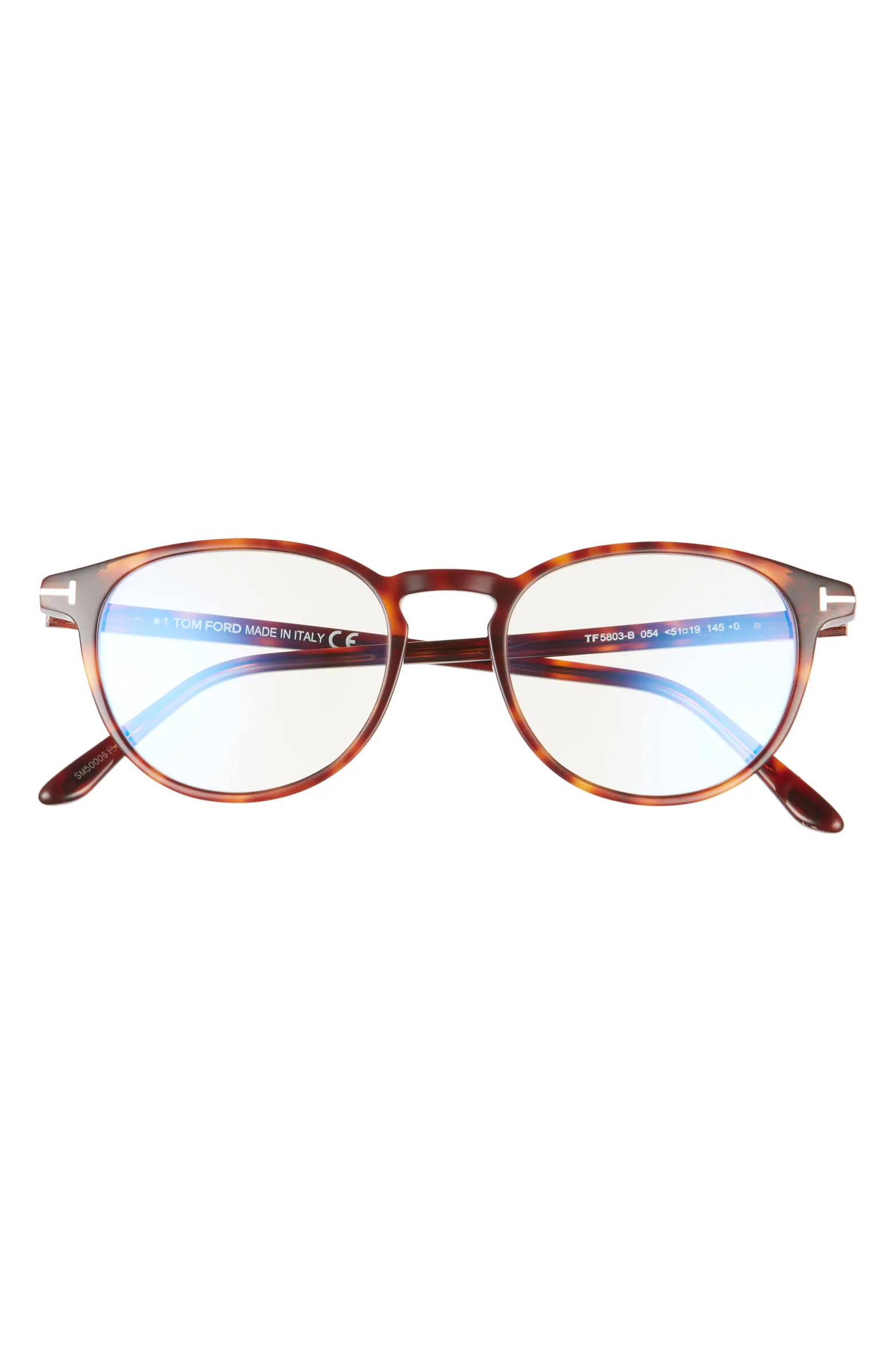 Tom Ford 51mm Round Blue Light Blocking Optical Glasses | Nordstrom | Nordstrom