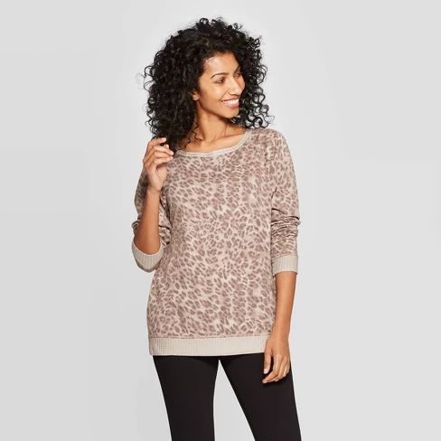 Women's Animal Print Long Sleeve Boat Neck Sweatshirt - Knox Rose™ Gray | Target