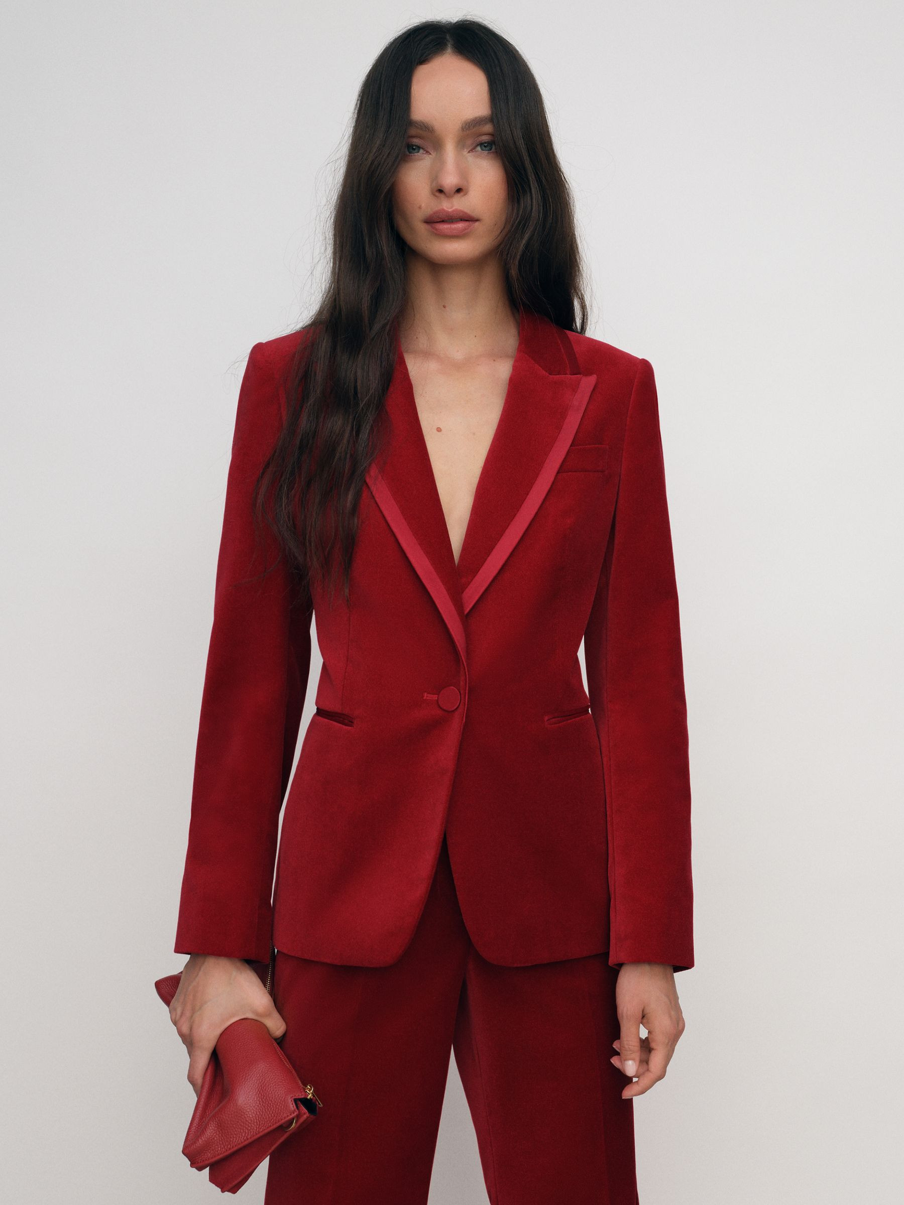 Reiss Velvet Single-Breasted Suit Blazer in Red - REISS | Reiss UK