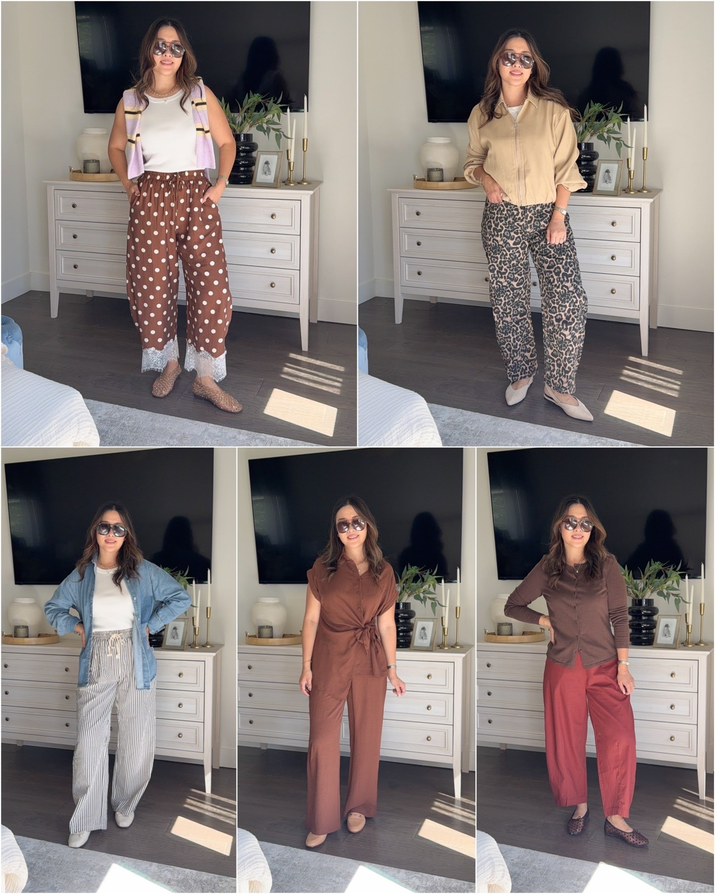 Amazon fall fashion // wide leg pants // trendy // leopard pants // striped // matching set Wearing// barrel pants 

Polka Dot Lace Pants - Small
Sweater Tank - Small
Striped Sweater - Large
Khaki Bomber Jacket - Medium
Leopard denim - Medium
Blue Striped Pants - Medium
Button Down - Medium
Brown Set - Medium
Brown Cardigan - Medium
Red Barrel Pants - Small

#LTKootd #LTKSeasonal #LTKOver40
