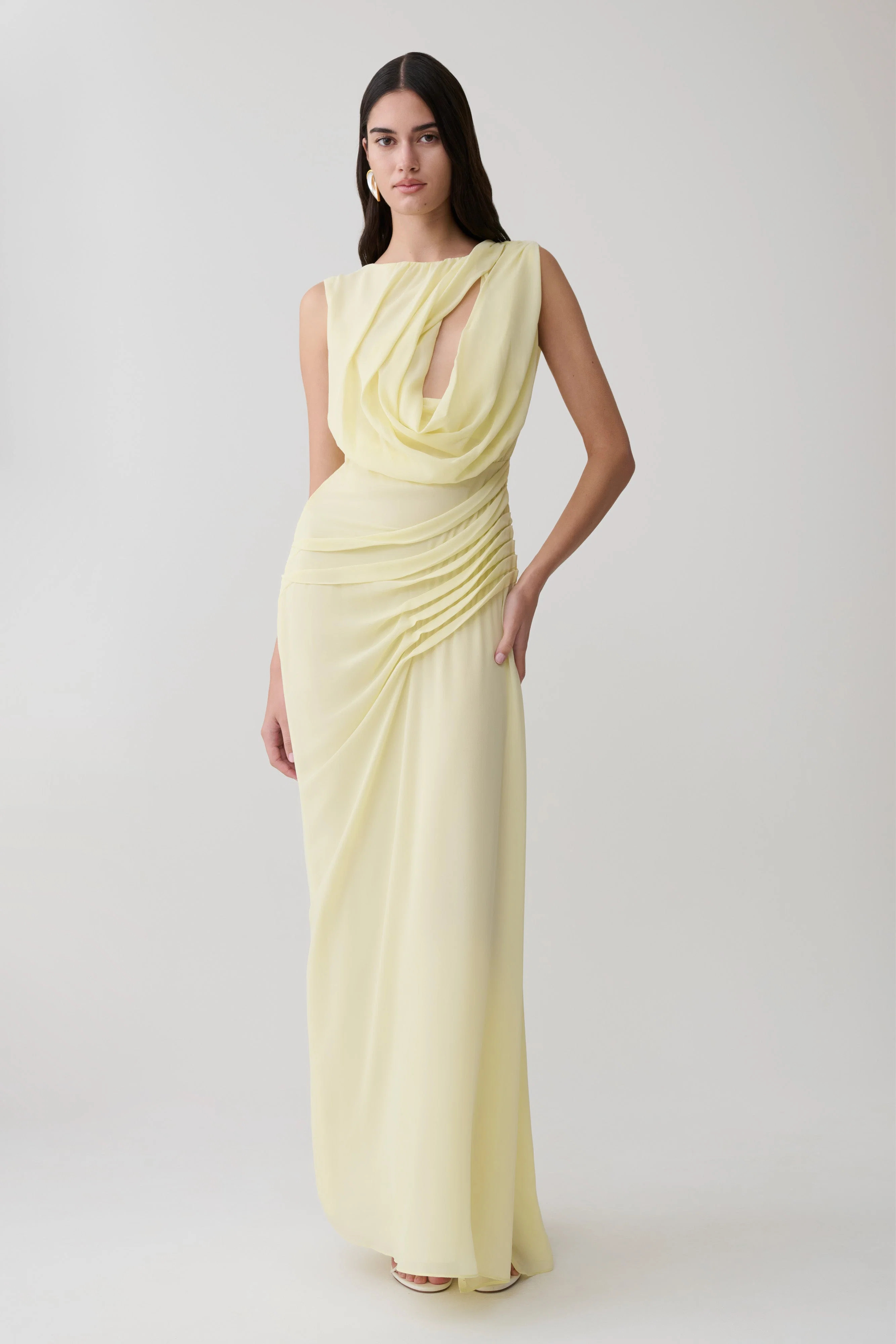 Oria Chiffon Maxi Dress - Pastel Lemon | MESHKI US