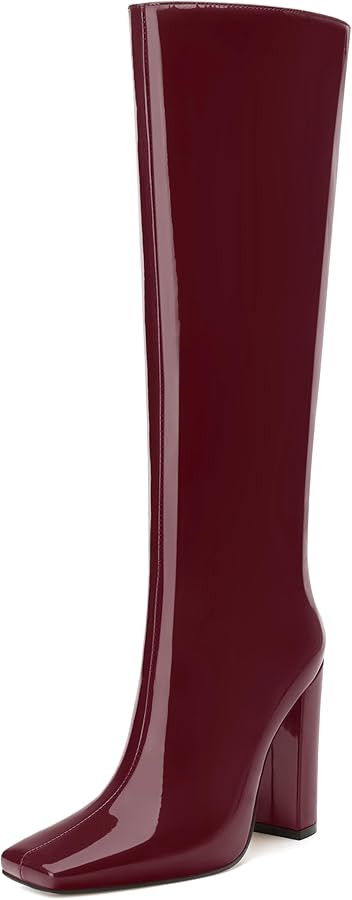 MERRORI Women's Gogo Boots Knee High Boots with 4.3-Inch High Chunky Heels Square Toe Patent Fash... | Amazon (US)