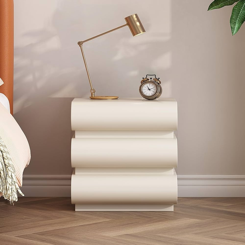 Nightstand, Modern Bedside Table with 3 Solid Wood Drawers，Leather Night Stands for Bedroom/Liv... | Amazon (US)