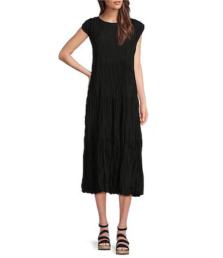 Eileen Fisher Silk Crew Neck Cap Sleeve Tiered Midi Dress | Dillard's | Dillard's
