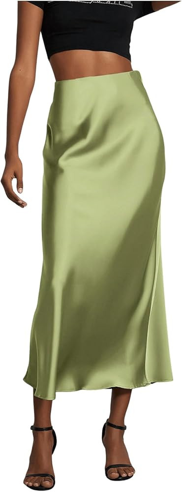 SOLY HUX Women's Elegant Satin Skirts High Waisted Flared Casual Work Office Fishtail Midi Skirt | Amazon (US)