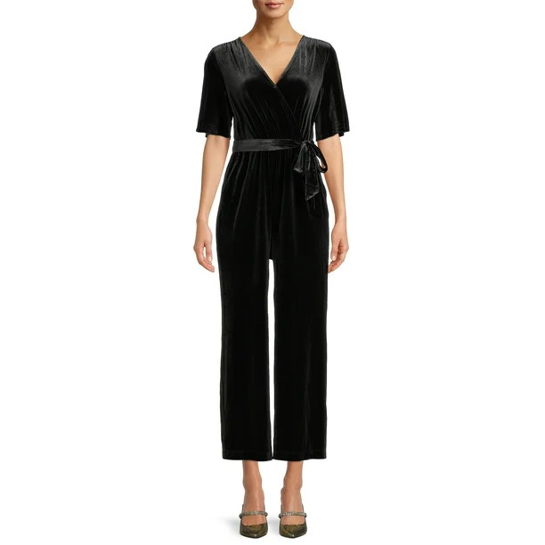 The Get Women's Velvet Wrap Bodice Jumpsuit - Walmart.com | Walmart (US)