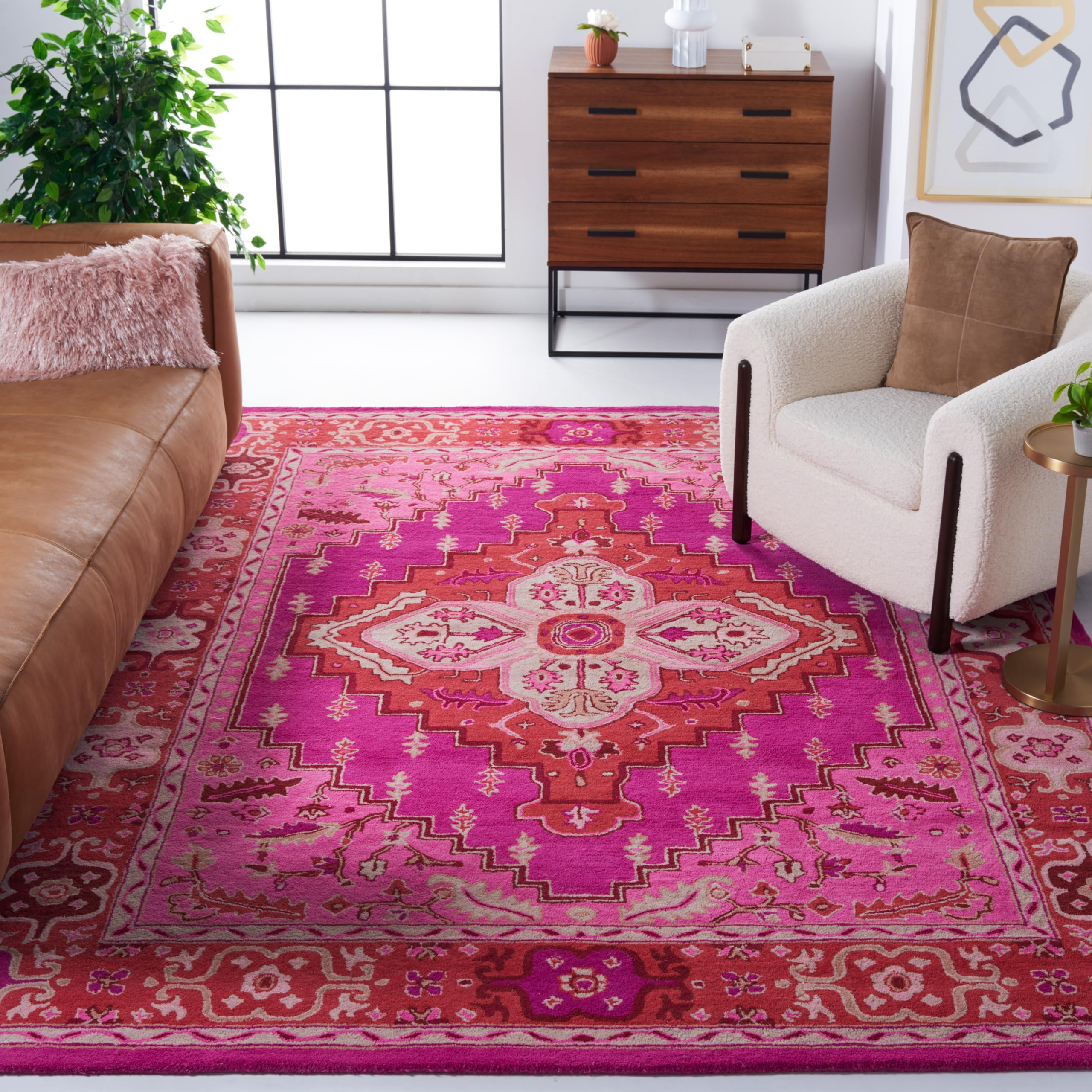 SAFAVIEH Bellagio Collection Area Rug - 8' x 10', Red & Pink, Handmade Medallion Wool, Ideal for ... | Amazon (US)