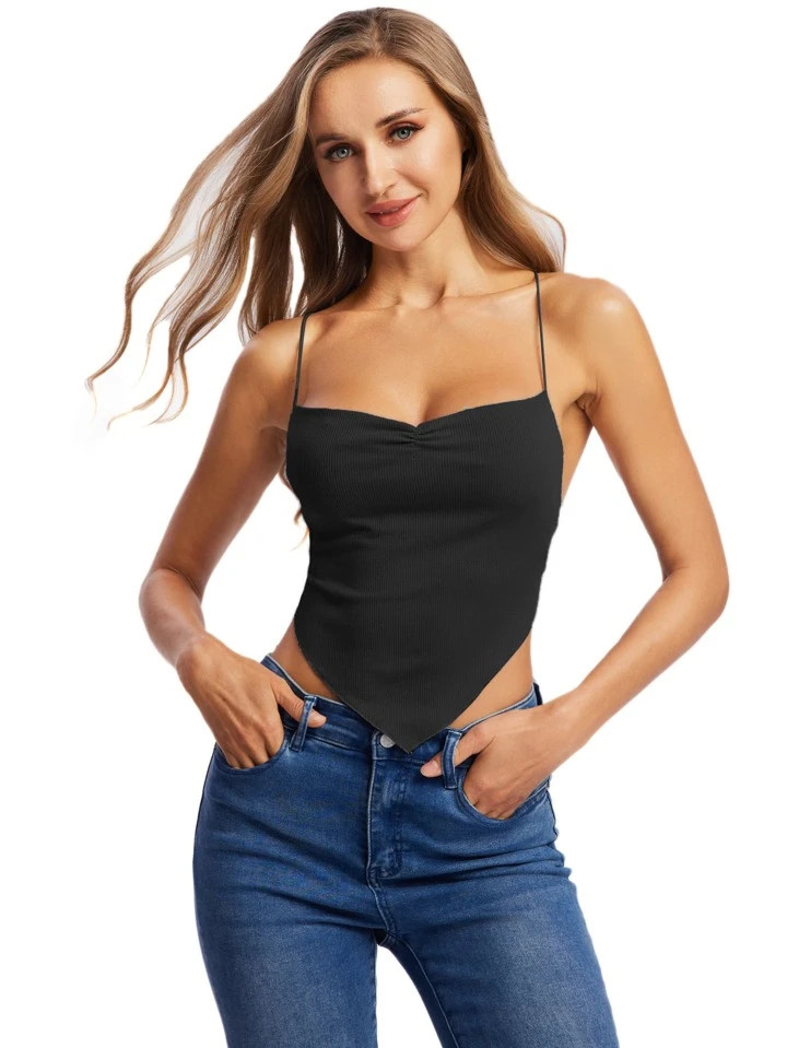 SHEIN Privé Criss Cross Tied Backless Asymmetrical Hem Cami Top | SHEIN