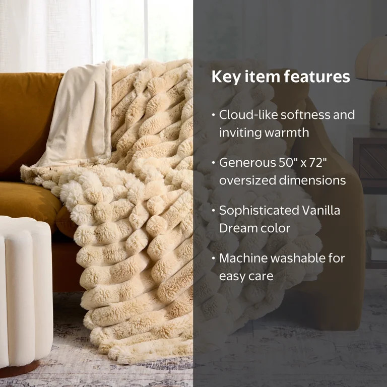 Better Homes & Gardens Beige Marbled Channel Faux Fur Throw, 50 in x 72 in | Walmart (US)