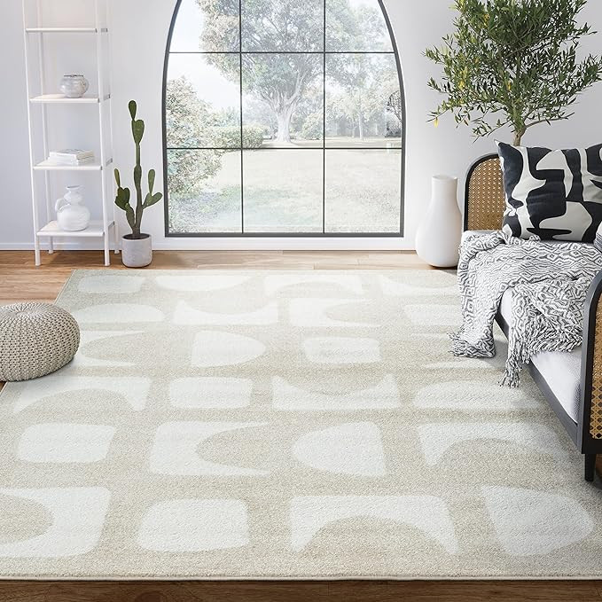 Abani Nuevo Collection Area Rug - Modern Geometric Beige/Cream Design - 7'9" x 10'2" - Easy to Cl... | Amazon (US)