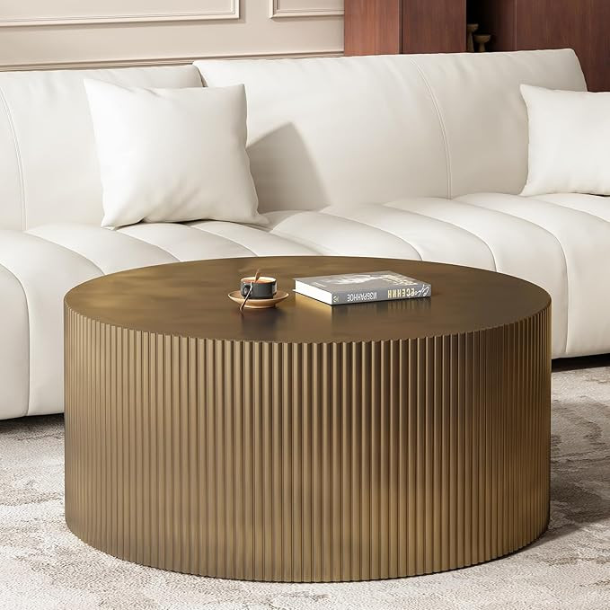 35.83" Gold Round Coffee Table, Minimalist Wave Stripe Modern Round Table, Drum Circle Coffee Tab... | Amazon (US)