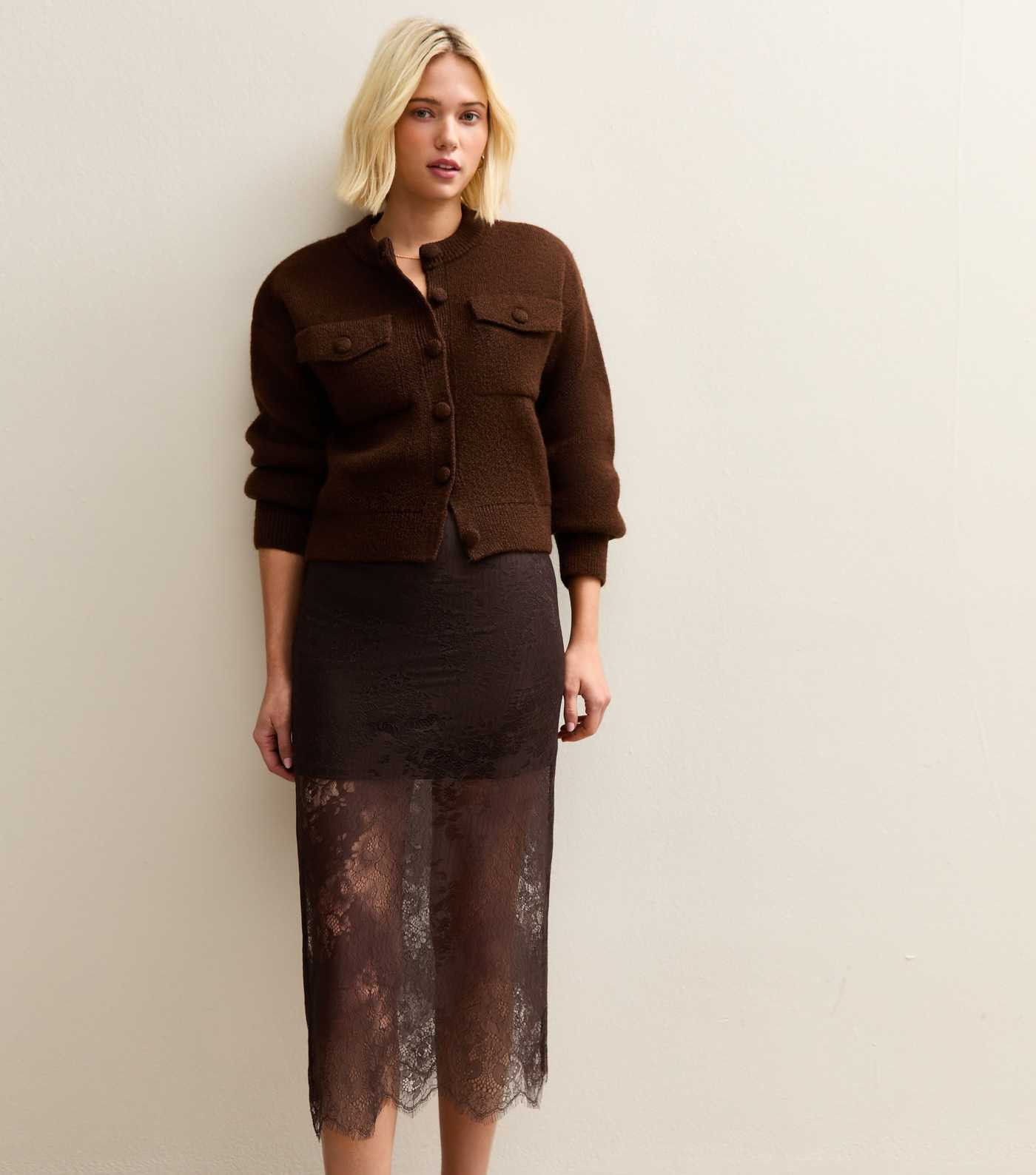 Dark Brown Lace Midi Skirt | New Look | New Look (UK)