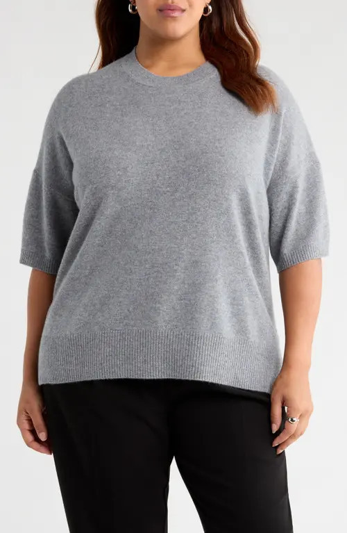 Nordstrom Short Sleeve Cashmere Sweater in Grey Night at Nordstrom, Size 3X | Nordstrom