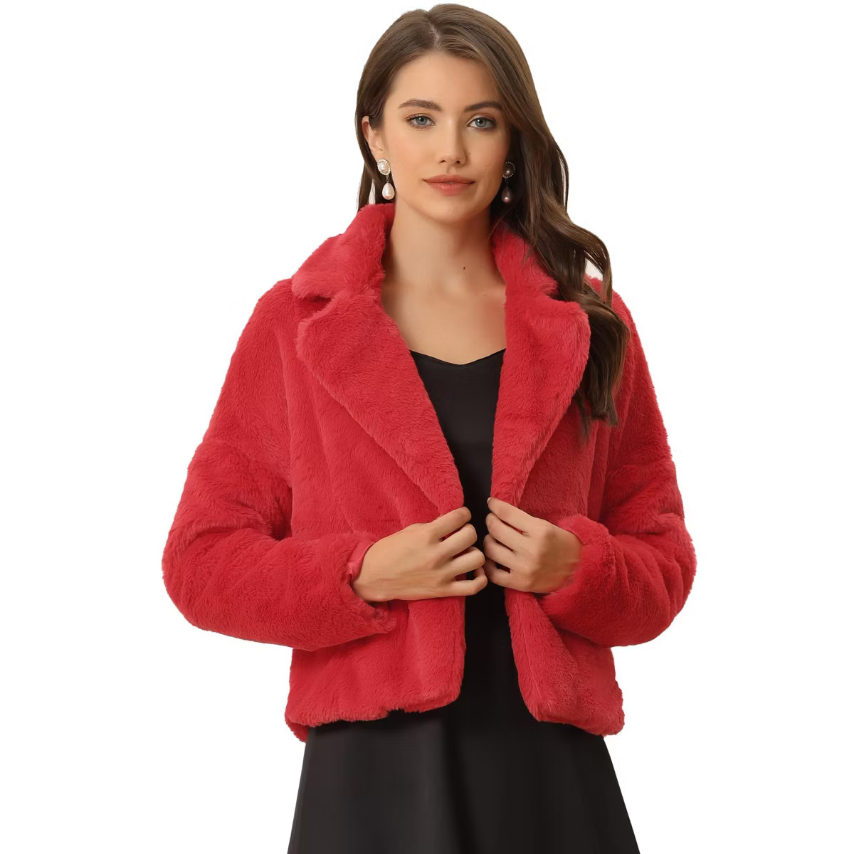 Allegra K Women's Winter Wedding Cropped Notch Lapel Open Front Formal Faux Fur Fluffy Coat Small... | Target