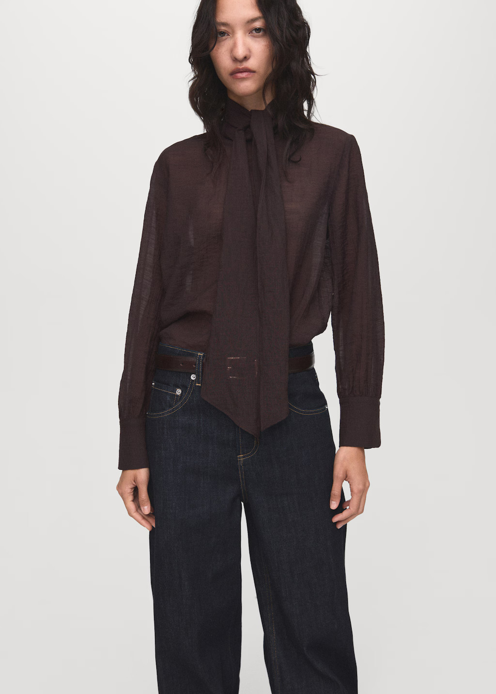 Textured blouse with foulard - Women | MANGO USA | Mango (US/MX/AU)