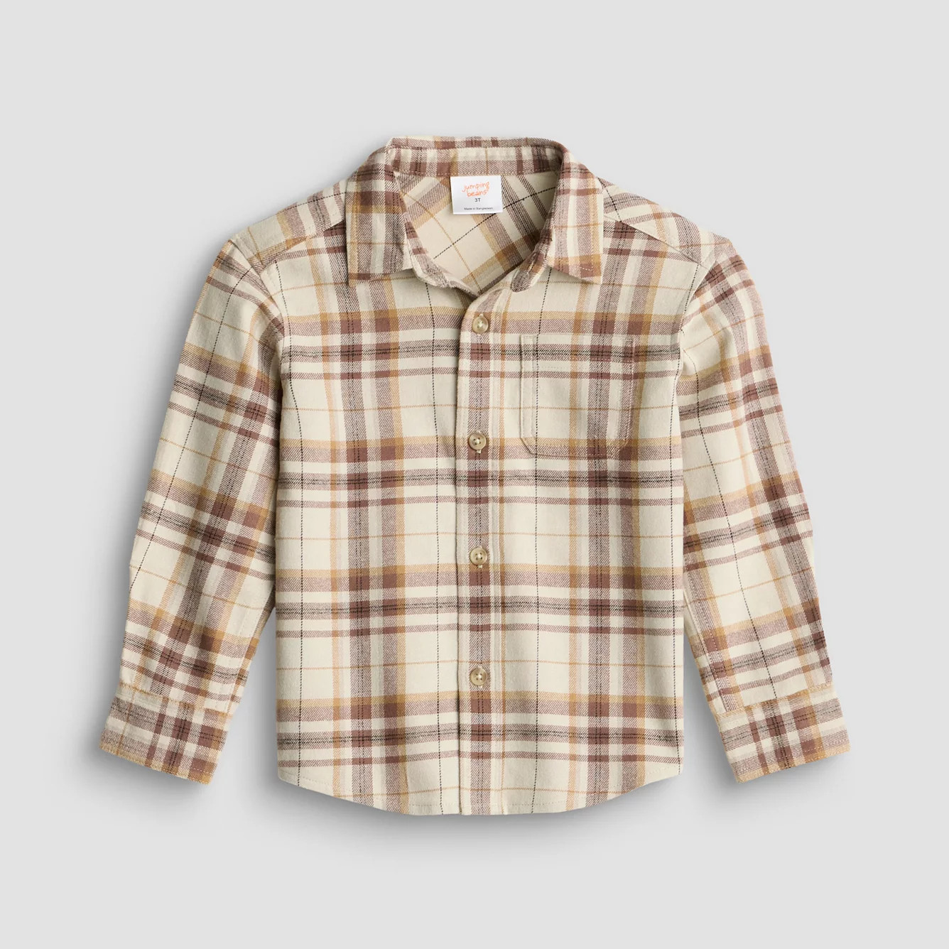 Baby & Toddler Boy Jumping Beans® Flannel Button-Down Shirt, Toddler Boy's, Size: 18 Months, Beige Black Plaid | Kohl's