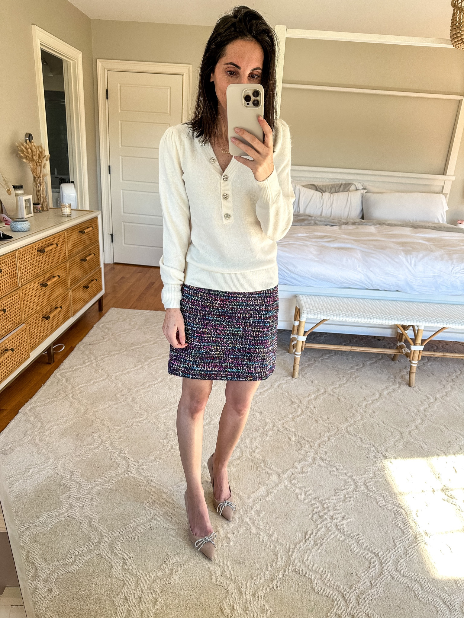 Loft holiday pieces-
Henley sweater- xxs
Tweed skirt- xxs petite
Bow heels- tts


#LTKshoecrush #LTKHoliday #LTKSeasonal