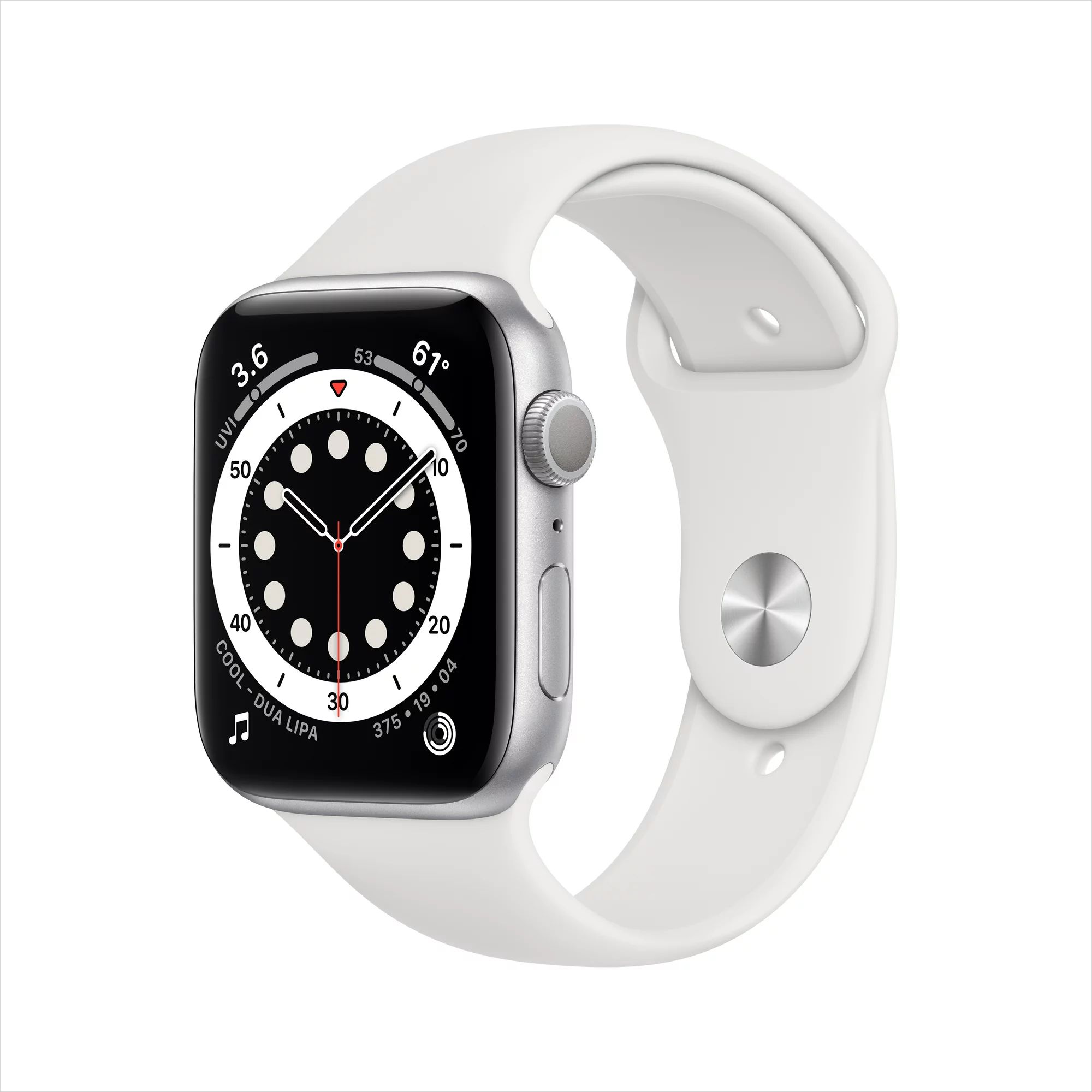 Apple Watch Series 6 GPS, 44mm Silver Aluminum Case with White Sport Band - Regular | Walmart (US)
