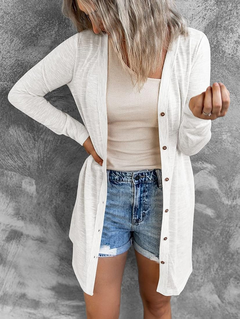 lilima Women's Open Front Lightweight Cardigan Long Sleeve Casual Button Down Long Duster Cardigans | Amazon (US)