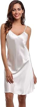 Women's Satin Sleepwear Silk Slip Spaghetti Strap Chemises Nightgown Sexy V Neck Sleepwear Sleeps... | Amazon (US)