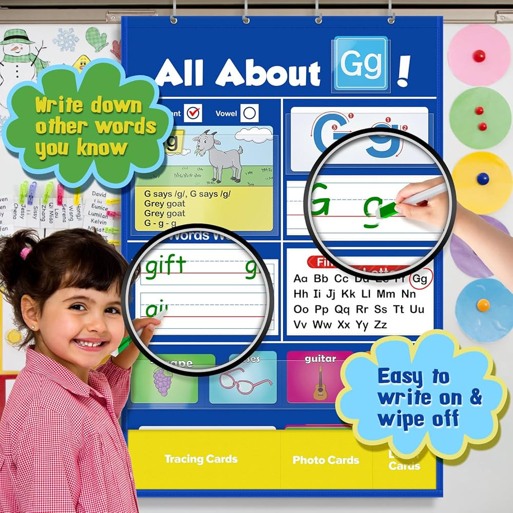 Alphabet Learning Pocket Chart, Circle Time Learning Center Alphabet Flash Cards ABC Wall Chart L... | Amazon (US)