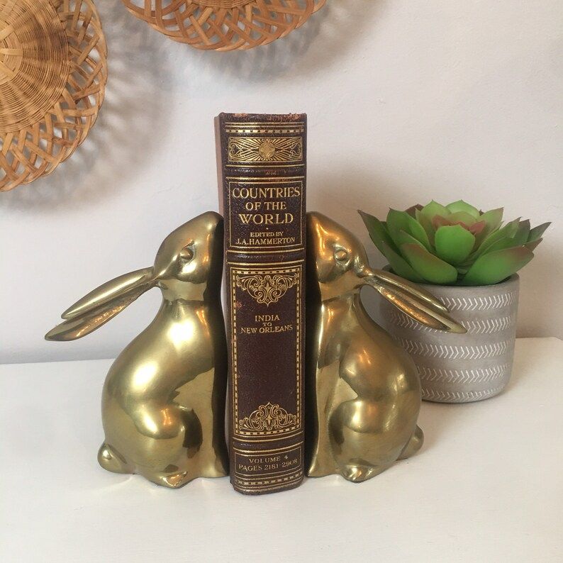 Mid Century Brass Bunny Bookends | Etsy (US)