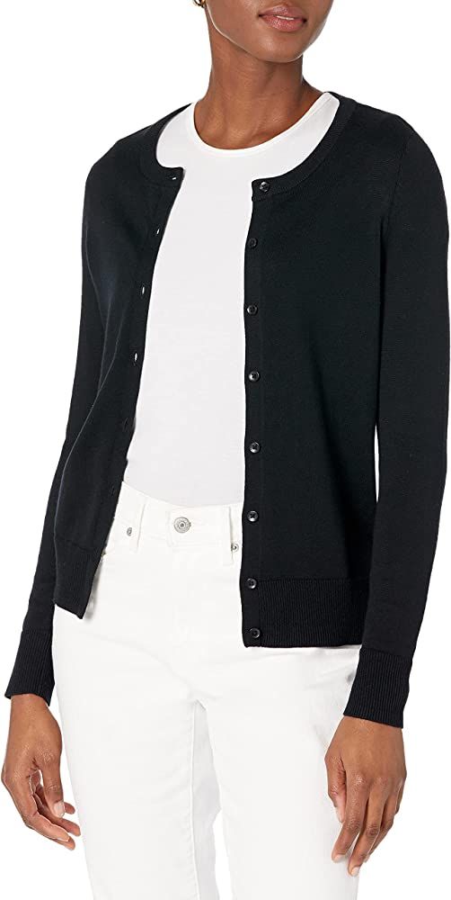 Amazon.com: Amazon Essentials Women's Lightweight Crewneck Cardigan Sweater, Black, Small : Cloth... | Amazon (US)