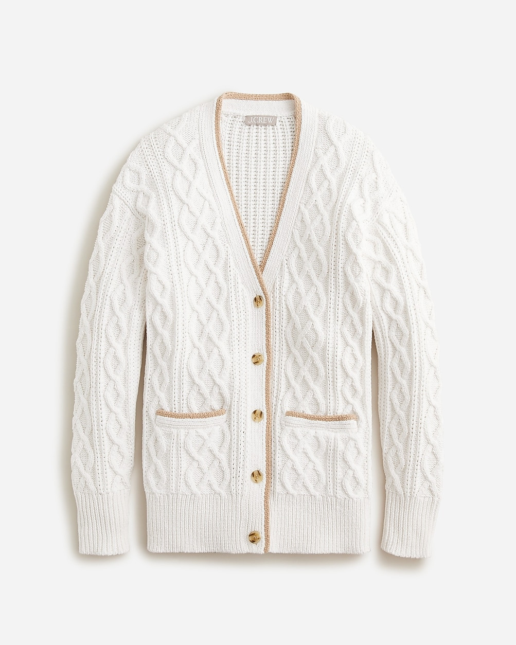 Contrast-trim cable-knit cardigan sweater | J. Crew US