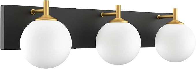 Aipsun Mid Century Modern Bathroom Vanity Light 3 Lights Milky White Glass Shades Black/Golden Ba... | Amazon (US)