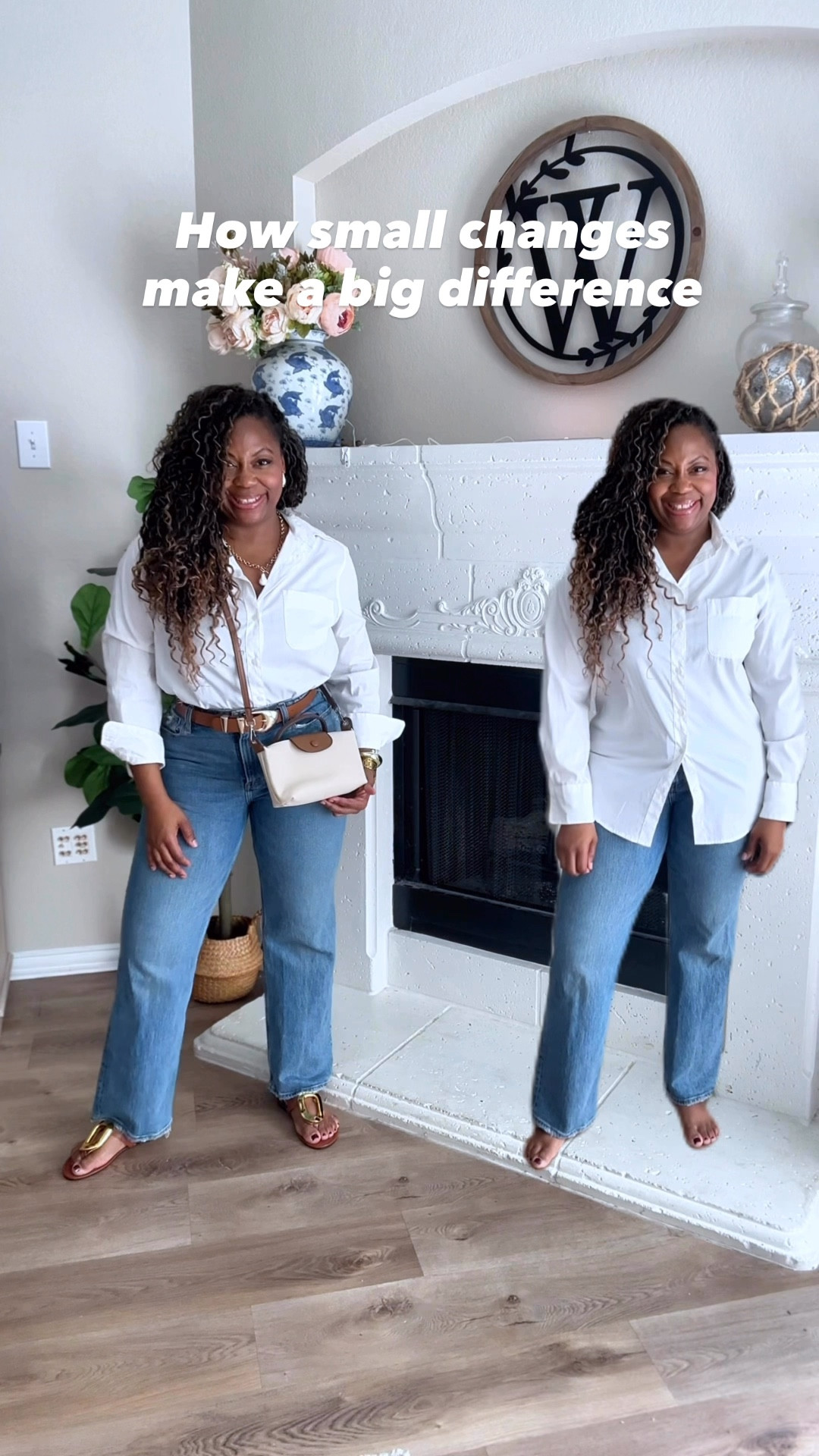 Classic spring outfit idea

White button down, straight/relaxed, jeans, brown belt, brown sandals, look for less handbag, crossbody