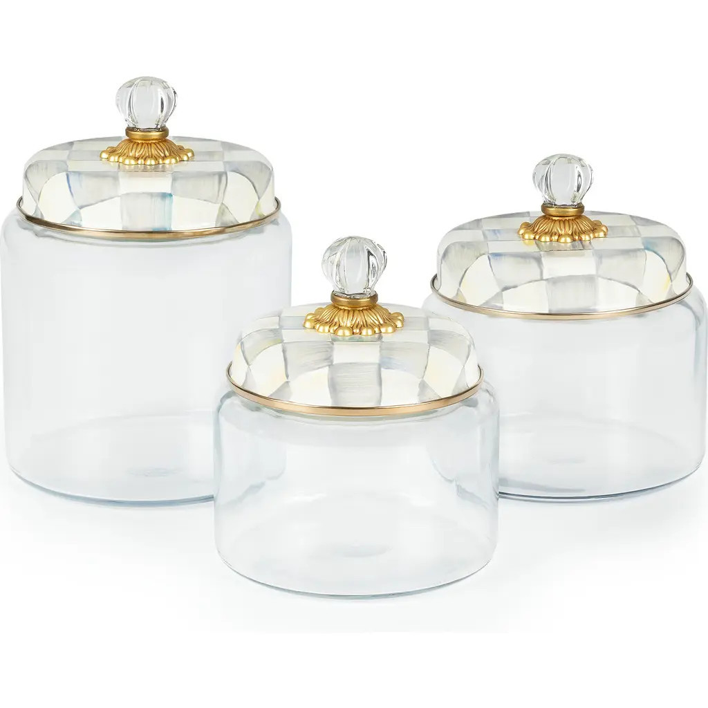 MACKENZIE CHILDS Sterling Check Small Kitchen Canister in Grey/White at Nordstrom | Nordstrom