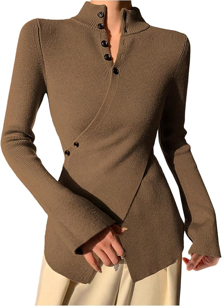 SweatyRocks Women's Criss Cross Wrap Sweaters Long Sleeve Fitted Knit Cozy Pullover Winter Tops C... | Amazon (US)